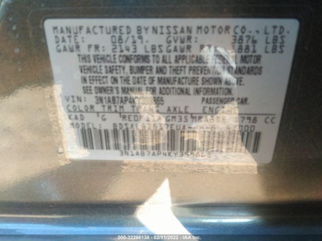 Photo 8 VIN: 3N1AB7AP4KY399865 - NISSAN SENTRA 