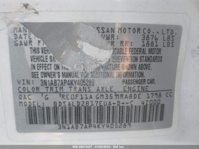 Photo 8 VIN: 3N1AB7AP4KY405289 - NISSAN SENTRA 