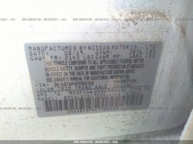 Photo 8 VIN: 3N1AB7AP4KY406149 - NISSAN SENTRA 