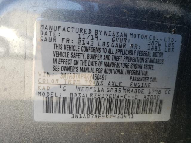 Photo 9 VIN: 3N1AB7AP4KY450491 - NISSAN SENTRA S 