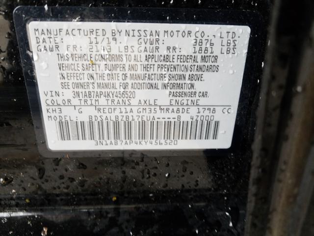 Photo 9 VIN: 3N1AB7AP4KY456520 - NISSAN SENTRA S 