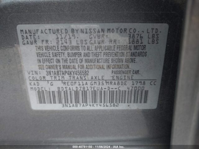 Photo 8 VIN: 3N1AB7AP4KY456582 - NISSAN SENTRA 