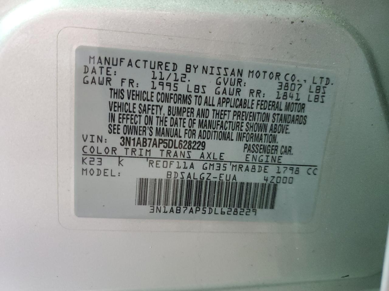 Photo 11 VIN: 3N1AB7AP5DL628229 - NISSAN SENTRA 