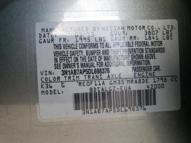 Photo 9 VIN: 3N1AB7AP5DL698376 - NISSAN SENTRA S 