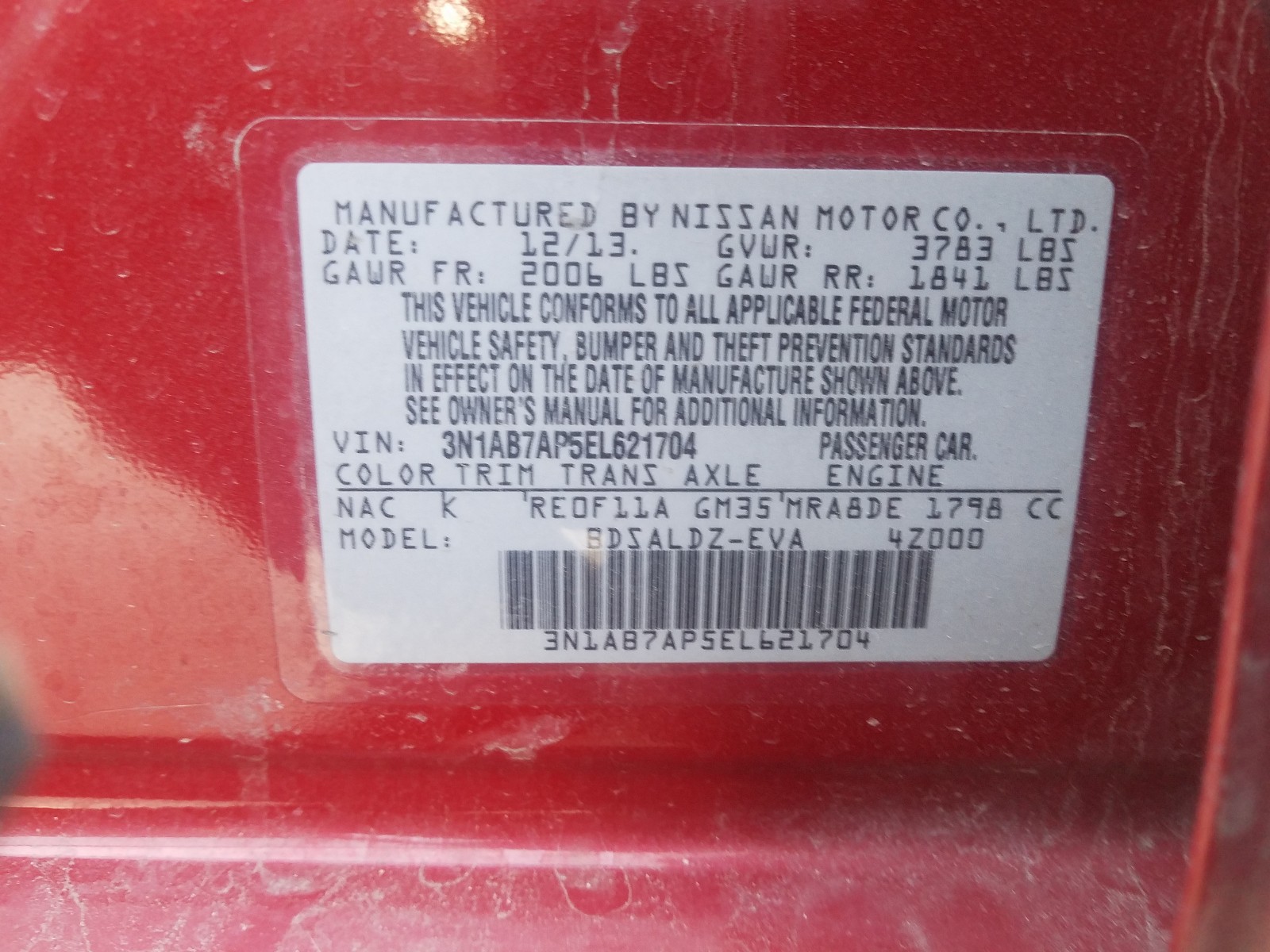 Photo 9 VIN: 3N1AB7AP5EL621704 - NISSAN SENTRA S 