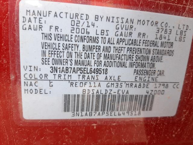 Photo 9 VIN: 3N1AB7AP5EL649518 - NISSAN SENTRA S 