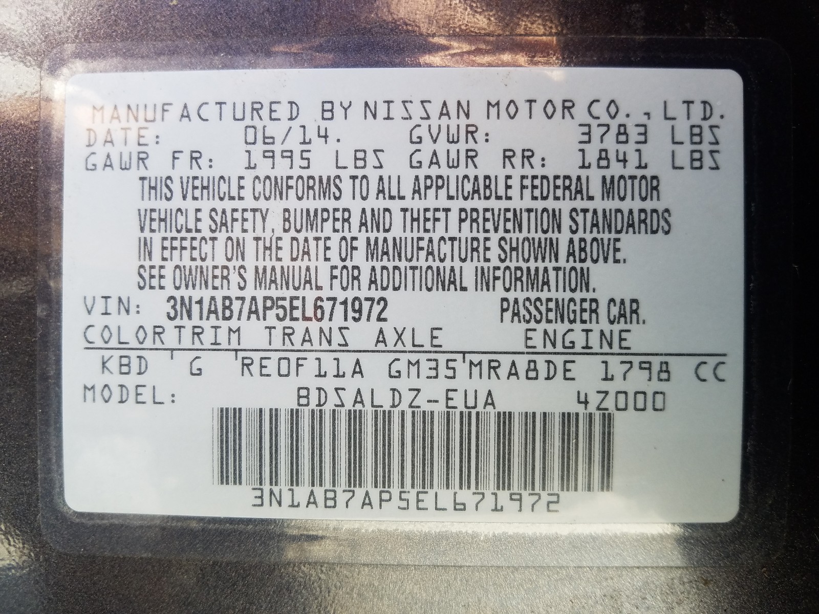 Photo 9 VIN: 3N1AB7AP5EL671972 - NISSAN SENTRA S 