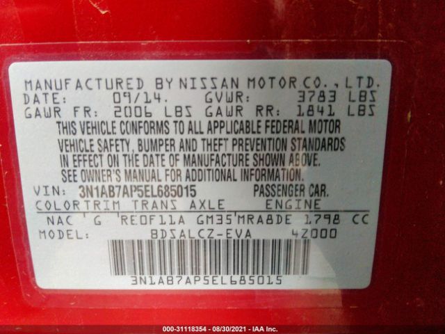 Photo 8 VIN: 3N1AB7AP5EL685015 - NISSAN SENTRA 