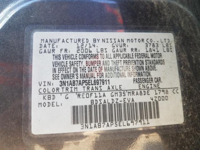 Photo 9 VIN: 3N1AB7AP5EL697911 - NISSAN SENTRA S 