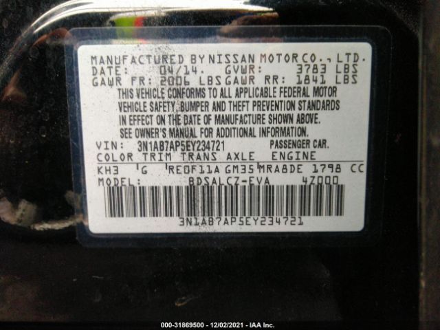 Photo 8 VIN: 3N1AB7AP5EY234721 - NISSAN SENTRA 