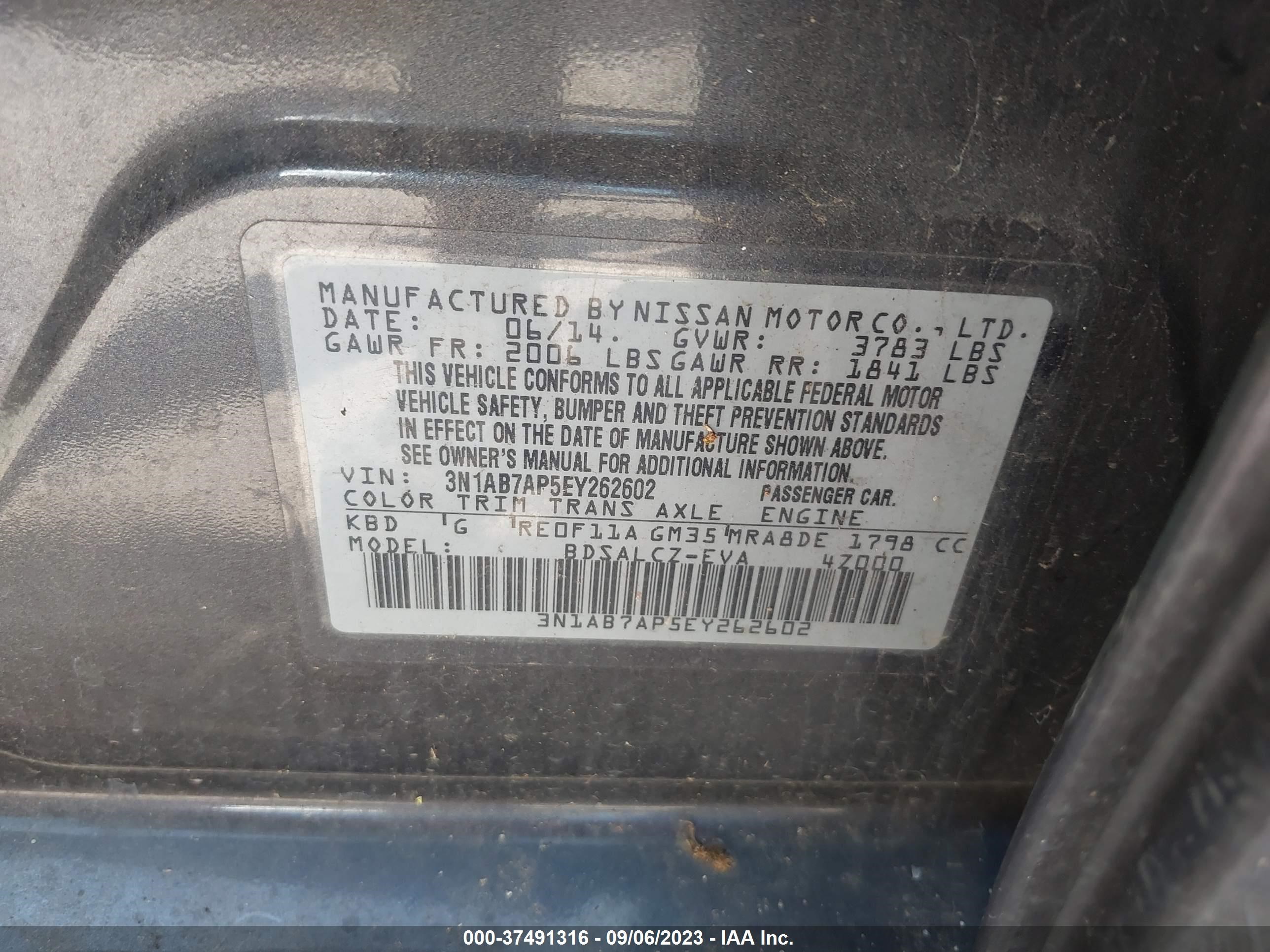 Photo 8 VIN: 3N1AB7AP5EY262602 - NISSAN SENTRA 