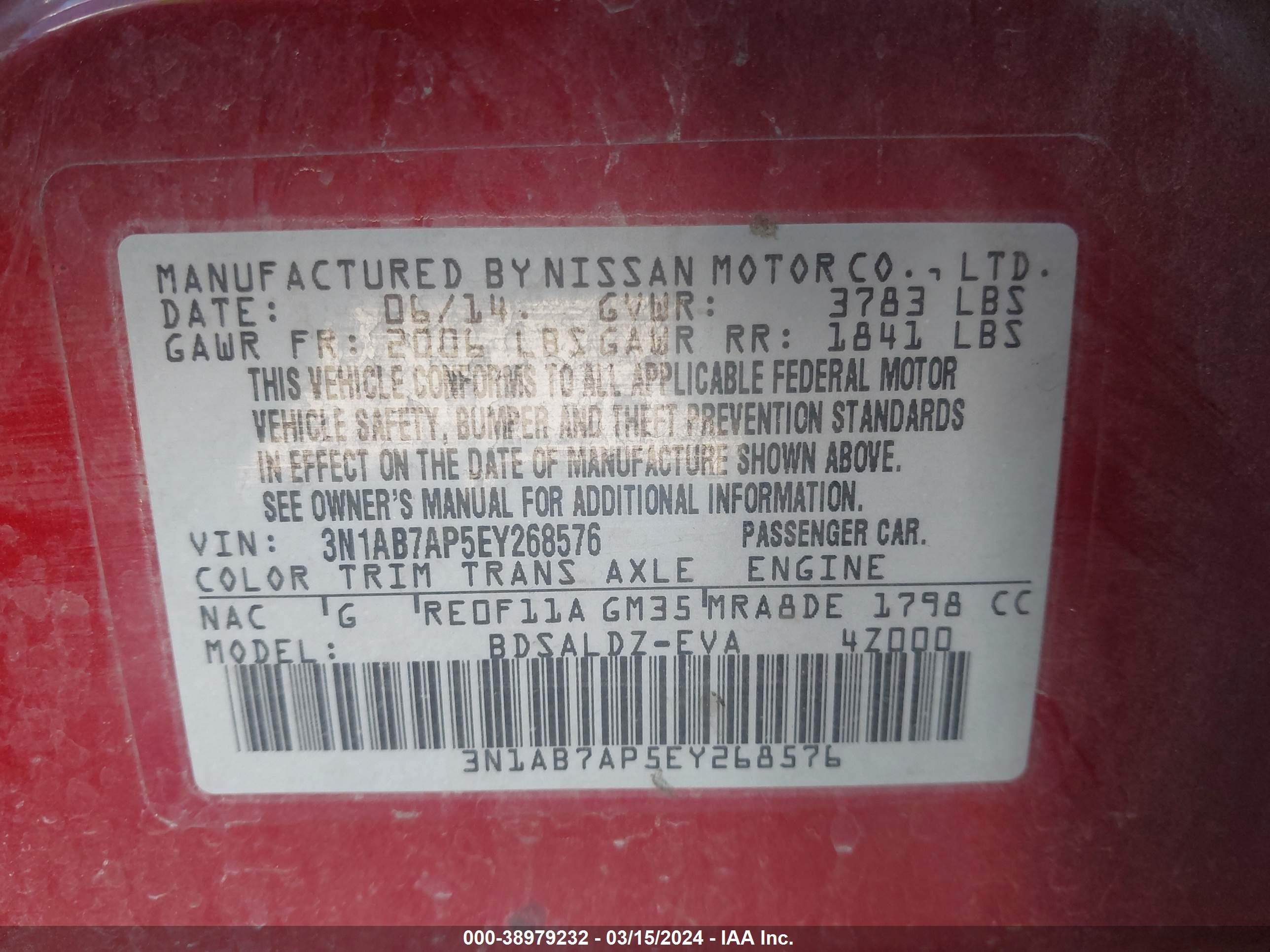 Photo 8 VIN: 3N1AB7AP5EY268576 - NISSAN SENTRA 