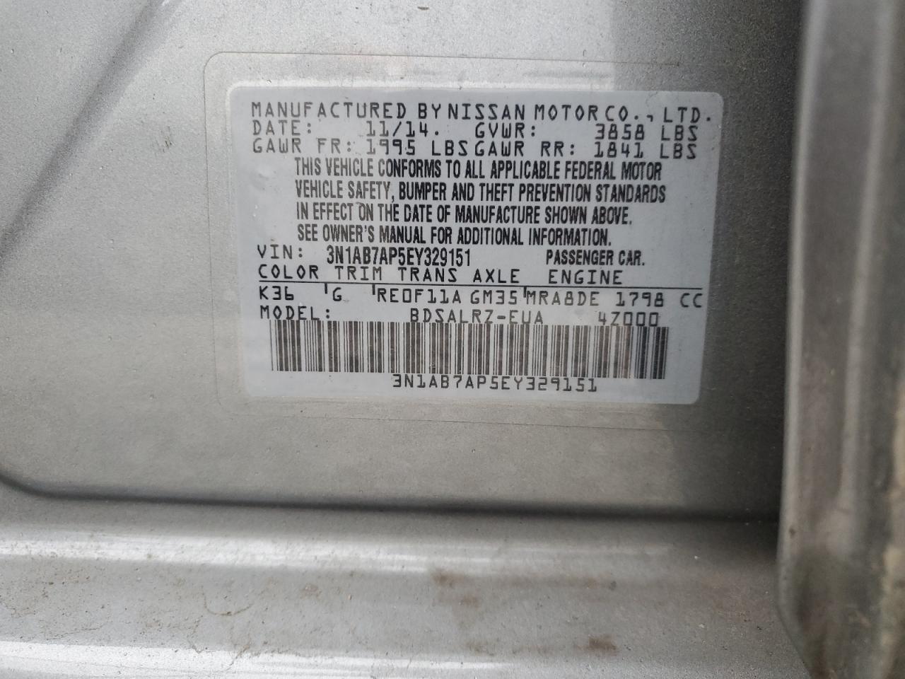 Photo 11 VIN: 3N1AB7AP5EY329151 - NISSAN SENTRA 