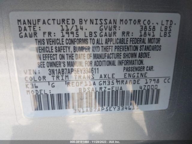 Photo 8 VIN: 3N1AB7AP5EY334611 - NISSAN SENTRA 