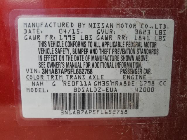 Photo 9 VIN: 3N1AB7AP5FL652758 - NISSAN SENTRA S 