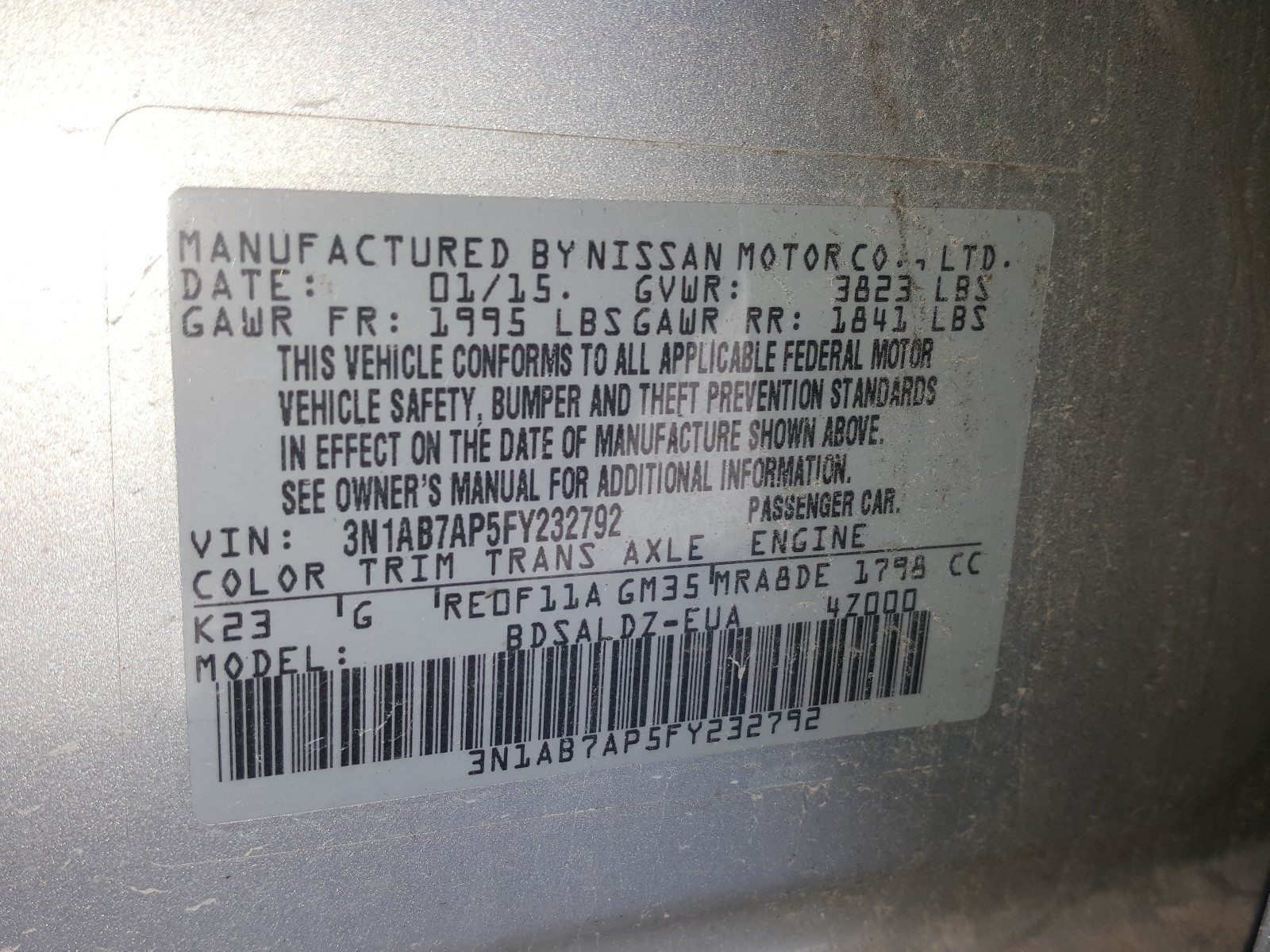 Photo 9 VIN: 3N1AB7AP5FY232792 - NISSAN SENTRA S 