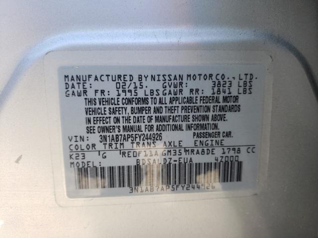 Photo 9 VIN: 3N1AB7AP5FY244926 - NISSAN SENTRA S 