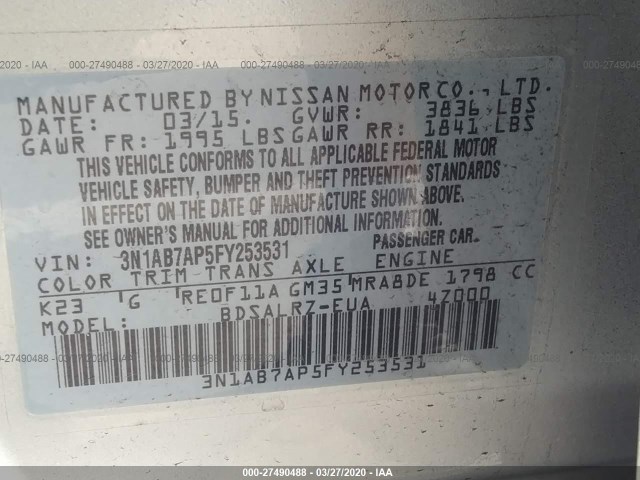 Photo 8 VIN: 3N1AB7AP5FY253531 - NISSAN SENTRA 