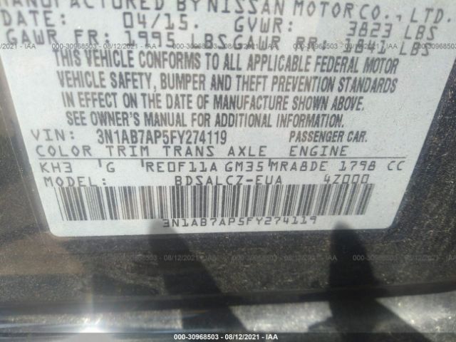 Photo 8 VIN: 3N1AB7AP5FY274119 - NISSAN SENTRA 