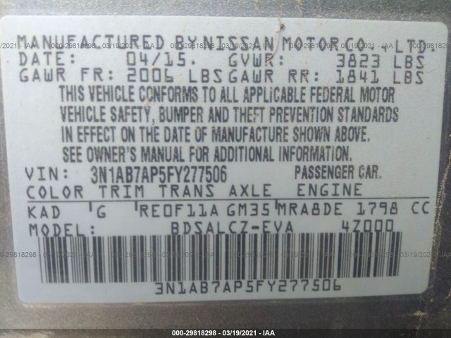 Photo 8 VIN: 3N1AB7AP5FY277506 - NISSAN SENTRA 