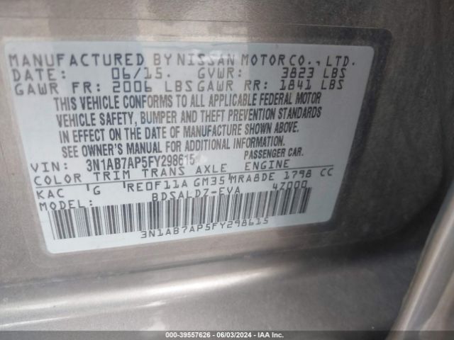 Photo 8 VIN: 3N1AB7AP5FY298615 - NISSAN SENTRA 