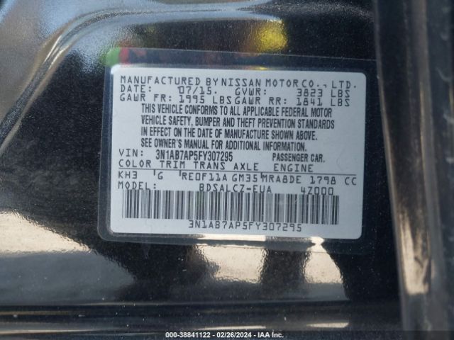 Photo 8 VIN: 3N1AB7AP5FY307295 - NISSAN SENTRA 