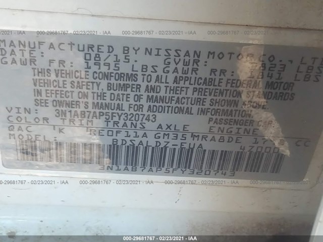 Photo 8 VIN: 3N1AB7AP5FY320743 - NISSAN SENTRA 