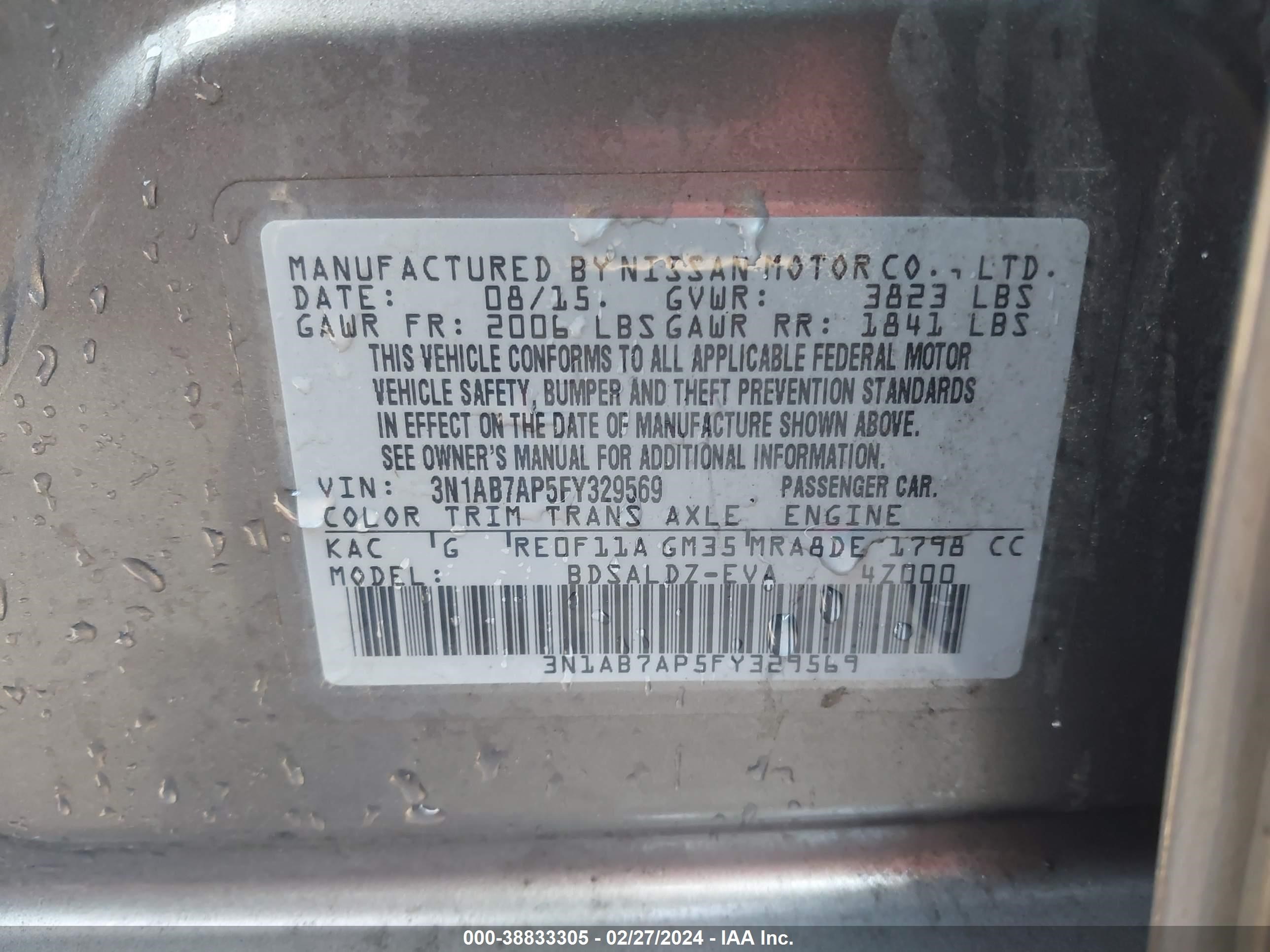 Photo 8 VIN: 3N1AB7AP5FY329569 - NISSAN SENTRA 