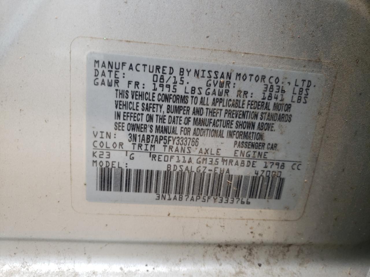 Photo 11 VIN: 3N1AB7AP5FY333766 - NISSAN SENTRA 