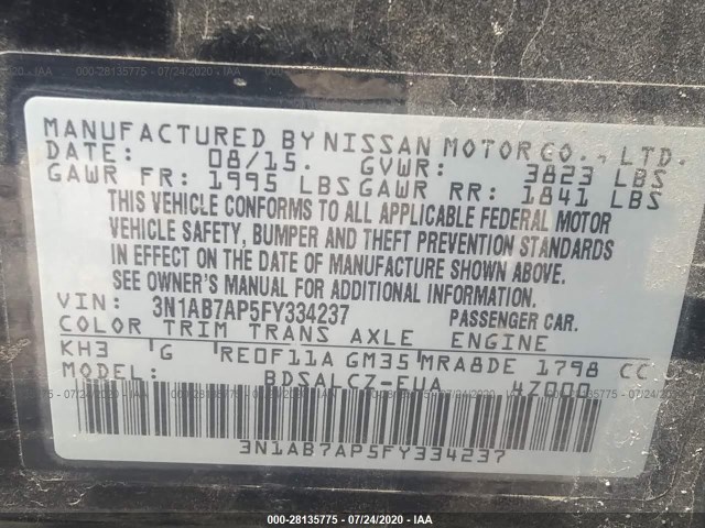 Photo 8 VIN: 3N1AB7AP5FY334237 - NISSAN SENTRA 