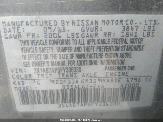 Photo 8 VIN: 3N1AB7AP5FY336330 - NISSAN SENTRA 