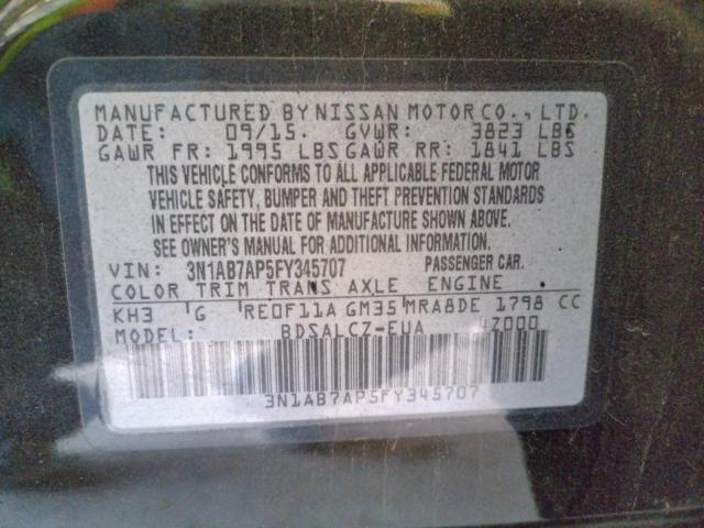 Photo 9 VIN: 3N1AB7AP5FY345707 - NISSAN SENTRA S 