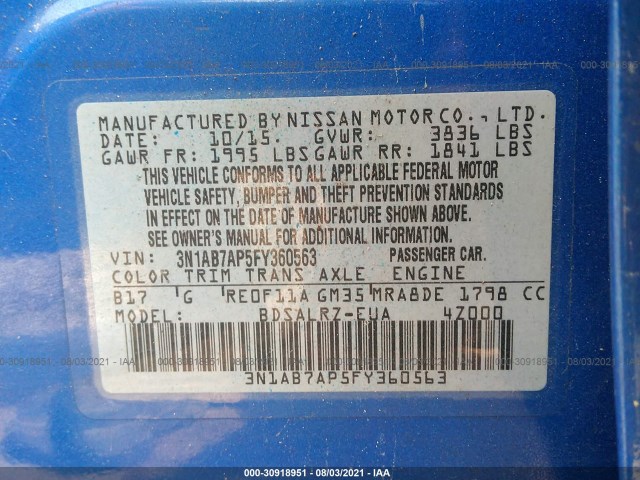 Photo 8 VIN: 3N1AB7AP5FY360563 - NISSAN SENTRA 