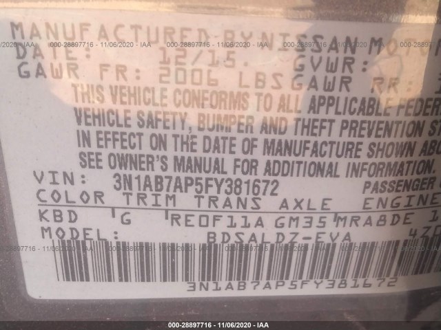 Photo 8 VIN: 3N1AB7AP5FY381672 - NISSAN SENTRA 