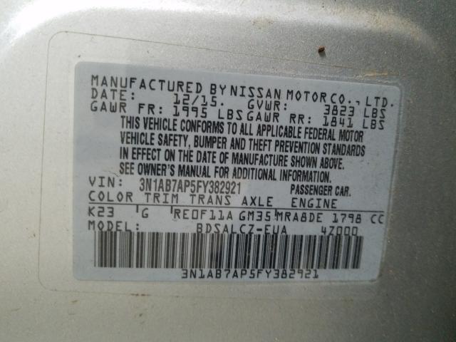 Photo 9 VIN: 3N1AB7AP5FY382921 - NISSAN SENTRA S 