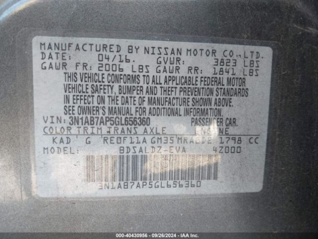 Photo 8 VIN: 3N1AB7AP5GL656360 - NISSAN SENTRA 