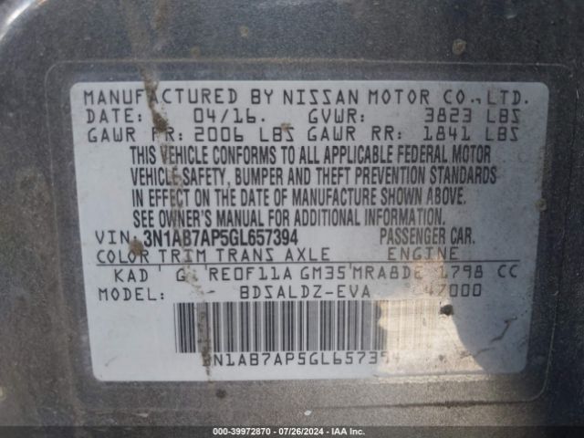 Photo 8 VIN: 3N1AB7AP5GL657394 - NISSAN SENTRA 