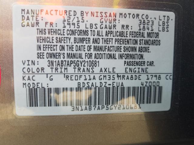 Photo 9 VIN: 3N1AB7AP5GY210681 - NISSAN SENTRA S 