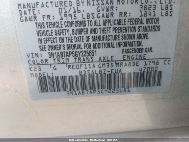 Photo 8 VIN: 3N1AB7AP5GY225651 - NISSAN SENTRA 