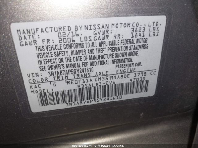 Photo 8 VIN: 3N1AB7AP5GY241610 - NISSAN SENTRA 