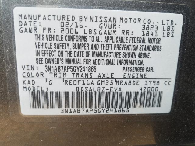 Photo 9 VIN: 3N1AB7AP5GY241865 - NISSAN SENTRA S 