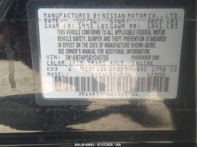 Photo 8 VIN: 3N1AB7AP5GY245706 - NISSAN SENTRA 