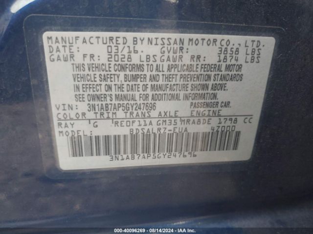 Photo 8 VIN: 3N1AB7AP5GY247696 - NISSAN SENTRA 