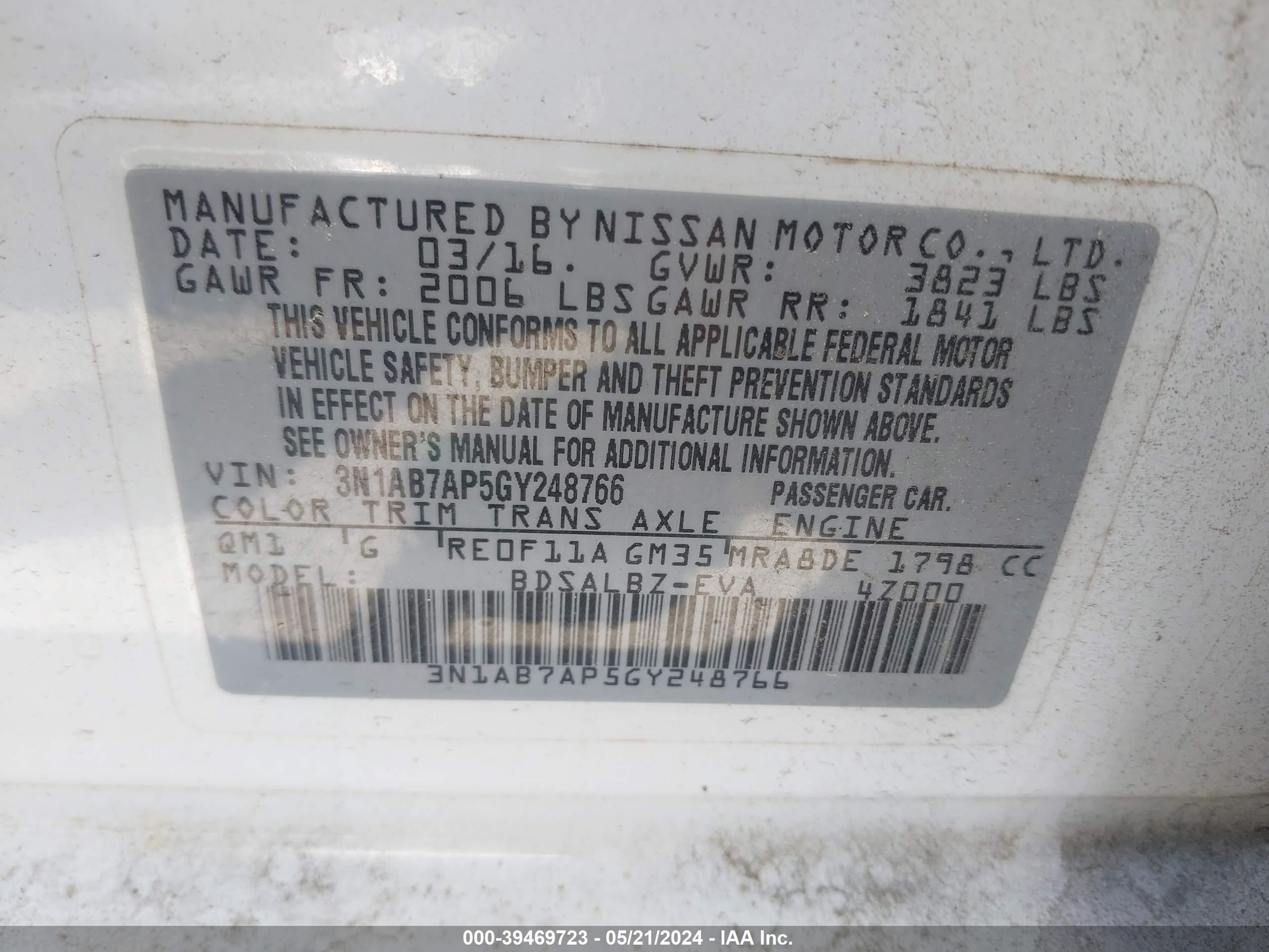 Photo 8 VIN: 3N1AB7AP5GY248766 - NISSAN SENTRA 