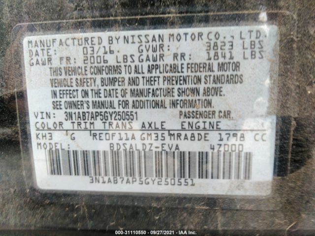 Photo 8 VIN: 3N1AB7AP5GY250551 - NISSAN SENTRA 