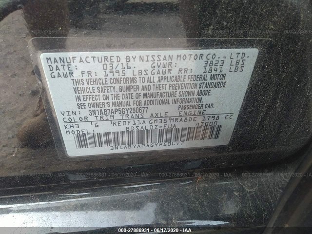 Photo 8 VIN: 3N1AB7AP5GY250677 - NISSAN SENTRA 