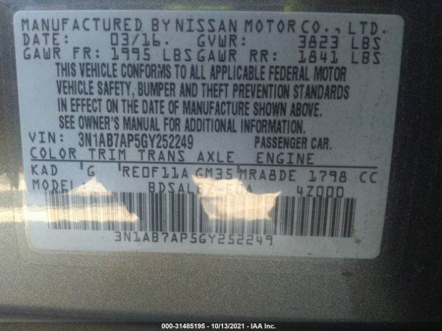 Photo 8 VIN: 3N1AB7AP5GY252249 - NISSAN SENTRA 