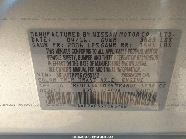 Photo 8 VIN: 3N1AB7AP5GY265762 - NISSAN SENTRA 