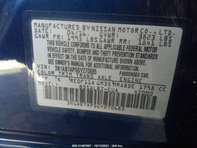 Photo 8 VIN: 3N1AB7AP5GY270685 - NISSAN SENTRA 