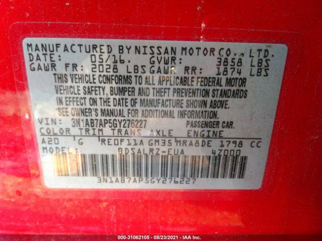 Photo 8 VIN: 3N1AB7AP5GY276227 - NISSAN SENTRA 